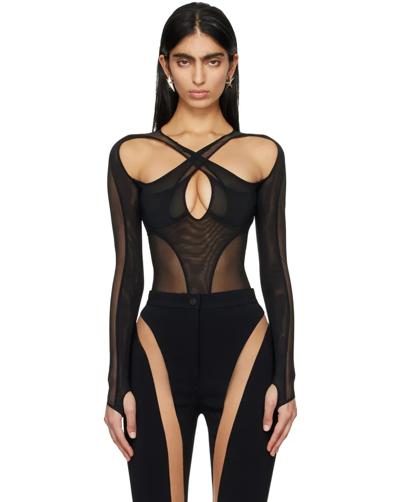 Thierry Mugler Black Criss-Crossed Bodysuit 1999