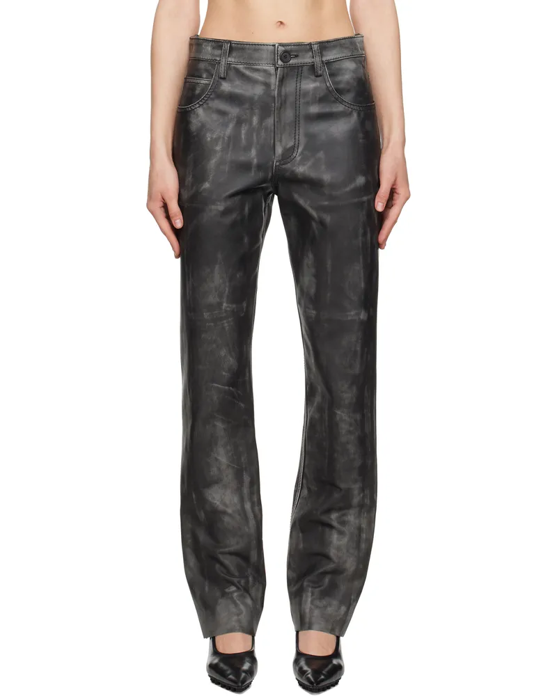 Marni Black Faded Leather Pants 00n99