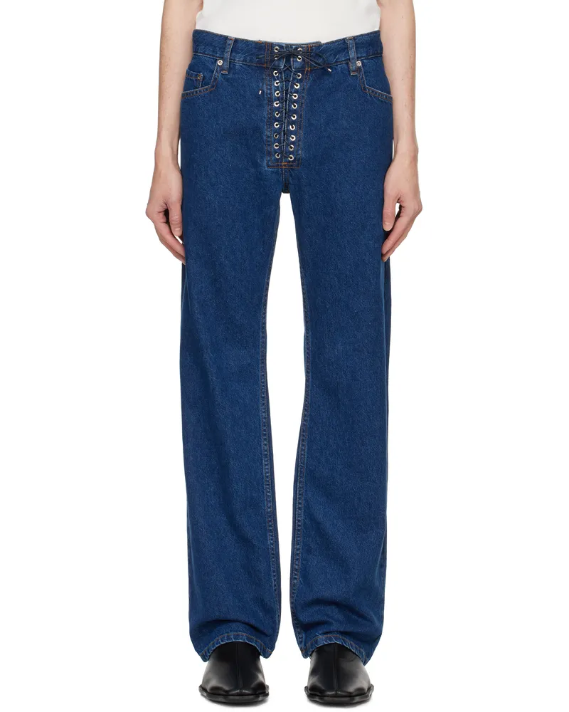 Ludovic de Saint Sernin Blue Straight Legs Lace Up Jeans Blue