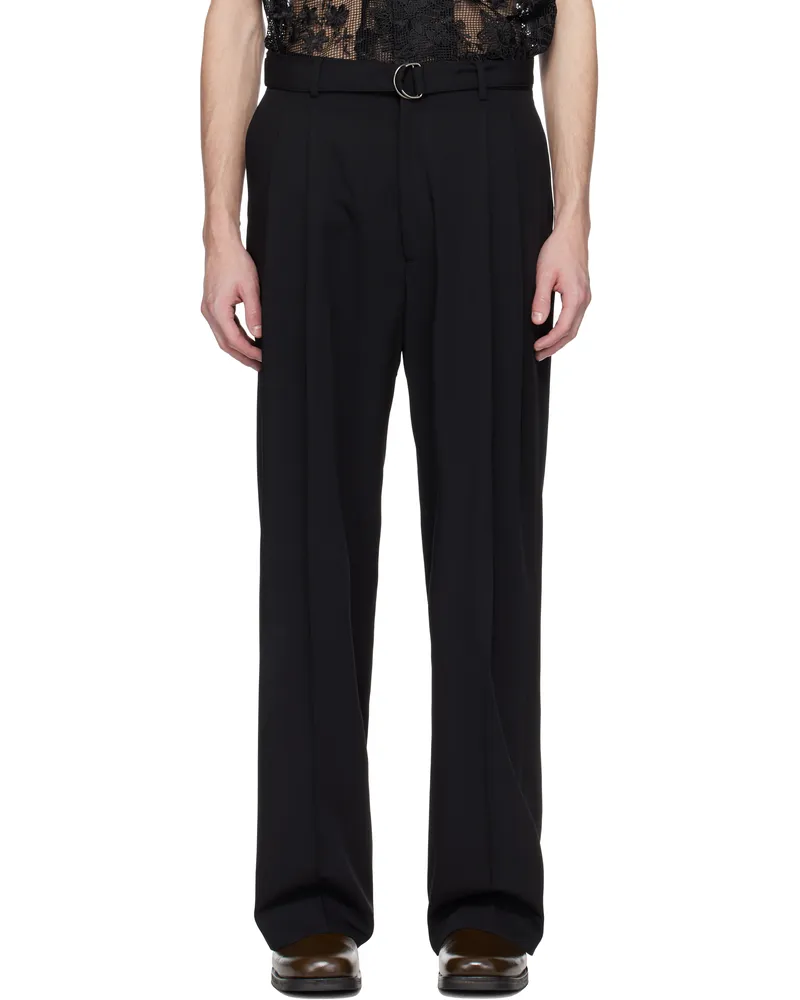 CMMN SWDN Black Omari Double Pleated Trousers Black