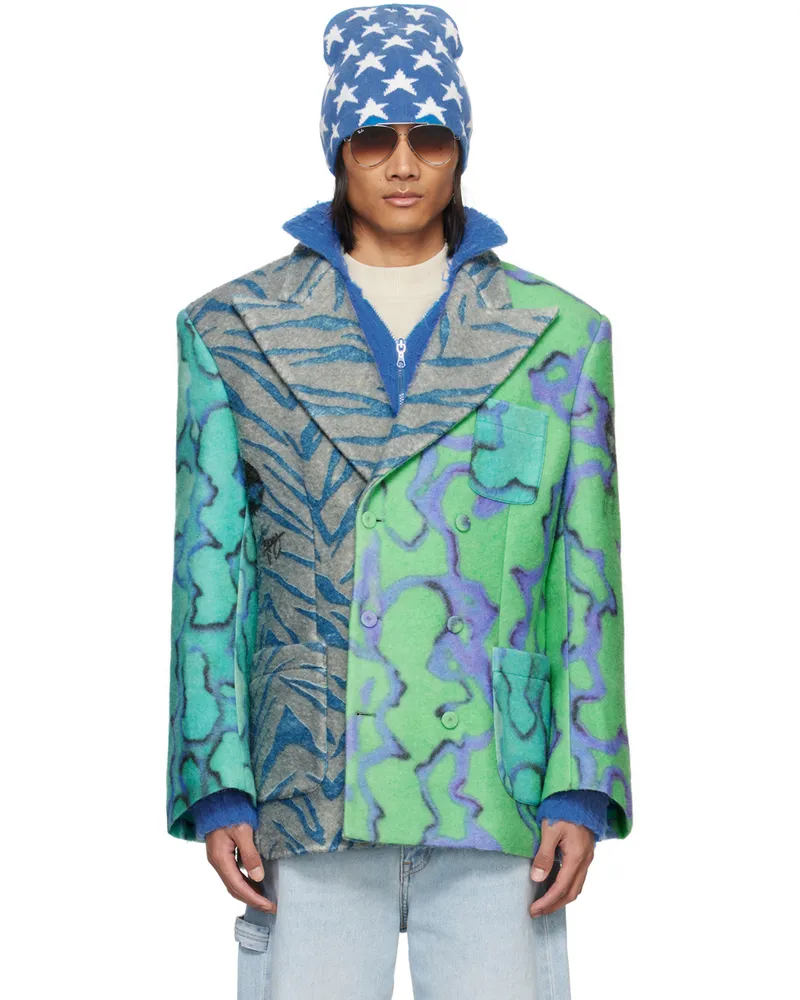 ERL Multicolor Printed Blazer Green