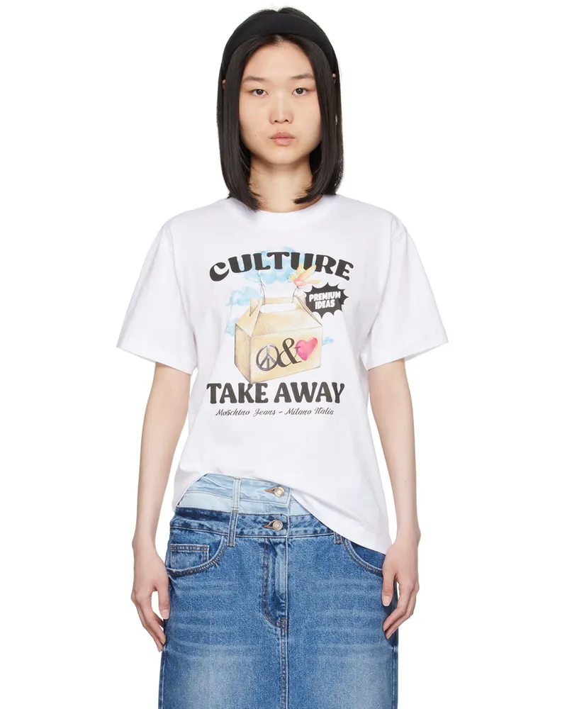 Moschino White 'Culture Take Away' T-Shirt 1001