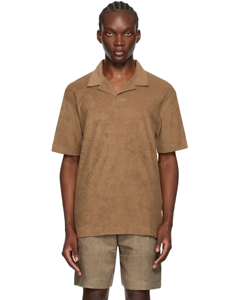 Sunspel Brown Towelling Polo Dark