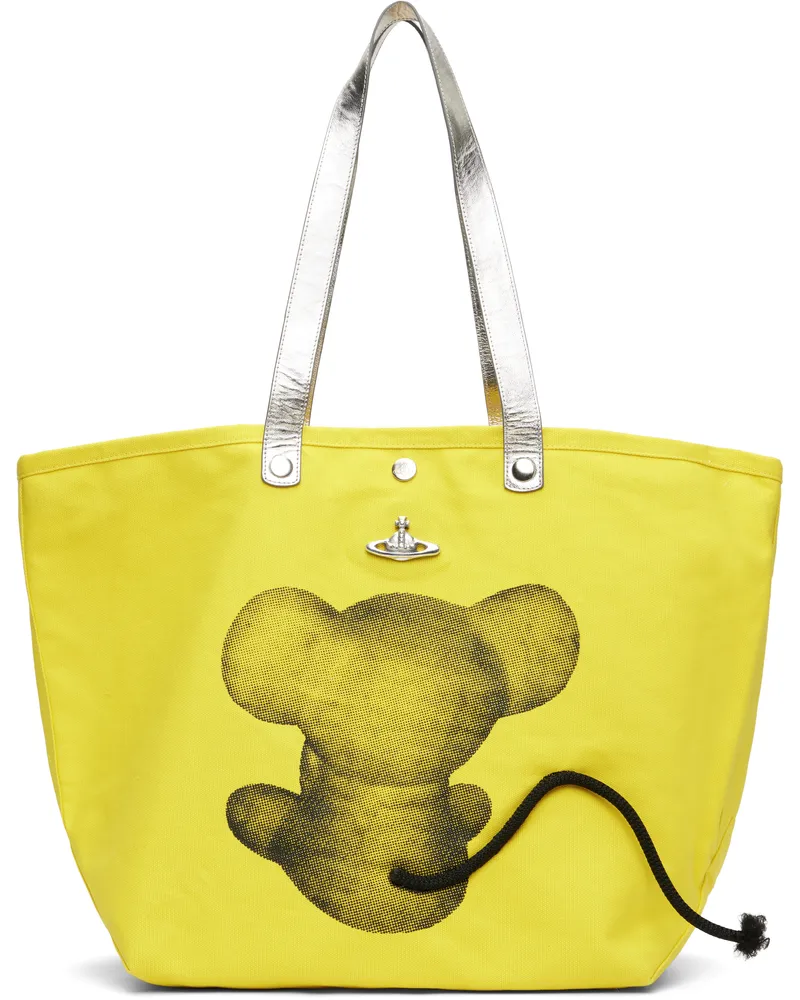 Vivienne Westwood Yellow Mouse Printed Canvas Utility Shopper Tote Ss25-e301