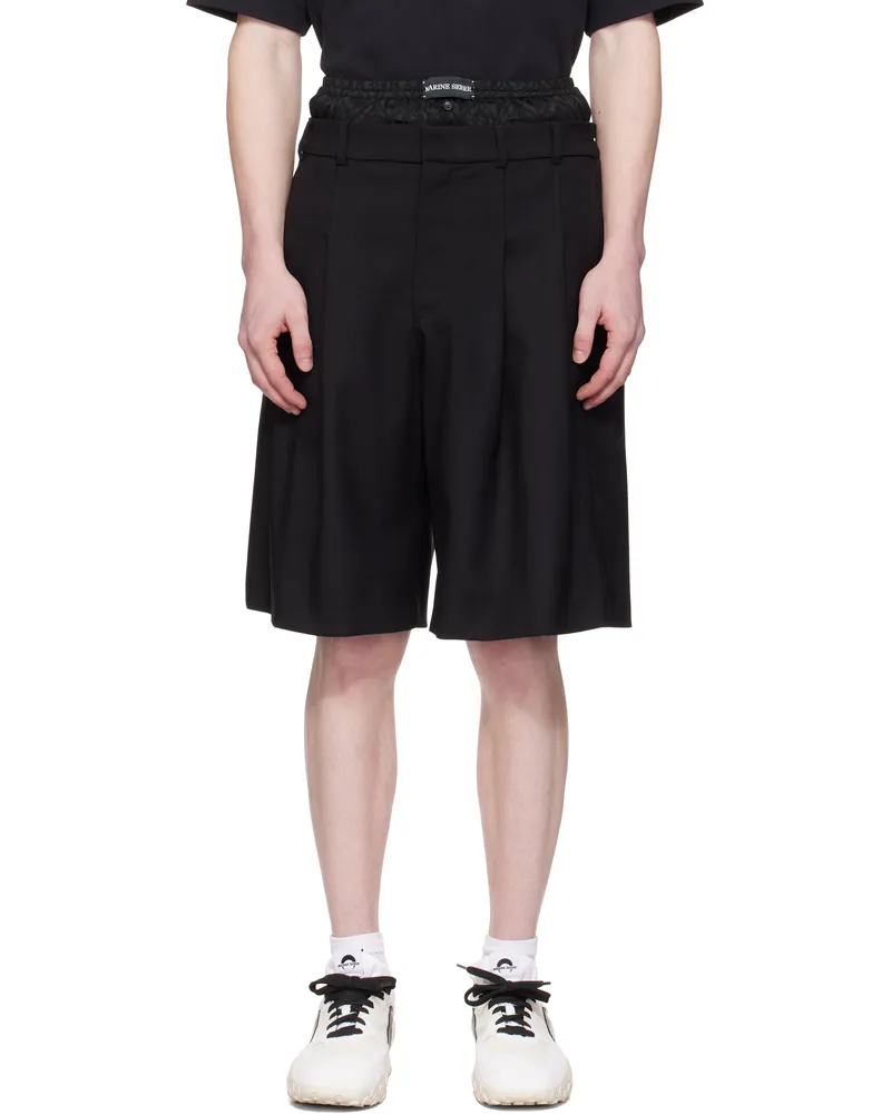 Marine Serre Black Virgin Wool Twill Shorts Bk99