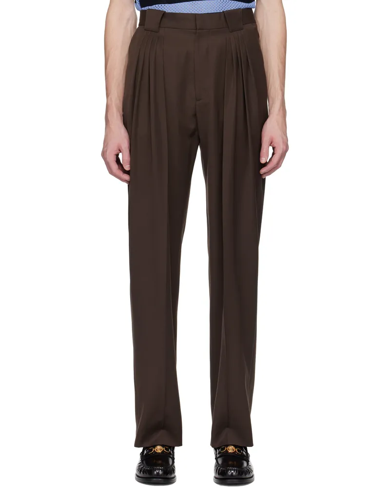 Casablanca Paris Brown Wool Pleated Tailored Trousers Brown