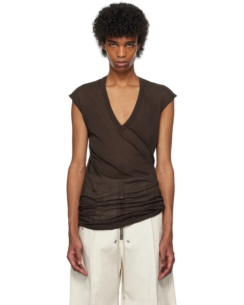 Rick Owens Brown Hollywood Deep V SL T-shirt 14
