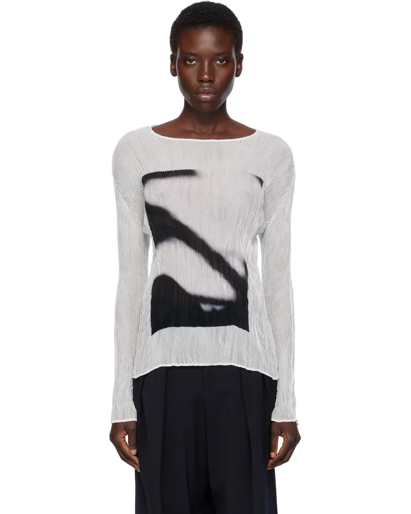 Issey Miyake White May Shadow Study Chiffon Twist T-shirt 90
