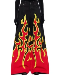 VETEMENTS Black & Red Fire Big Shape Jeans Black