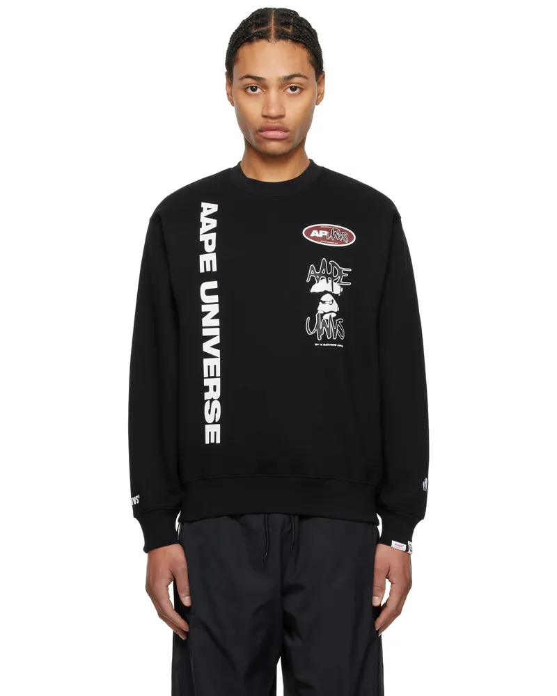 AAPE by A Bathing Ape Black UNVS Crew Neck Sweatshirt Bkx