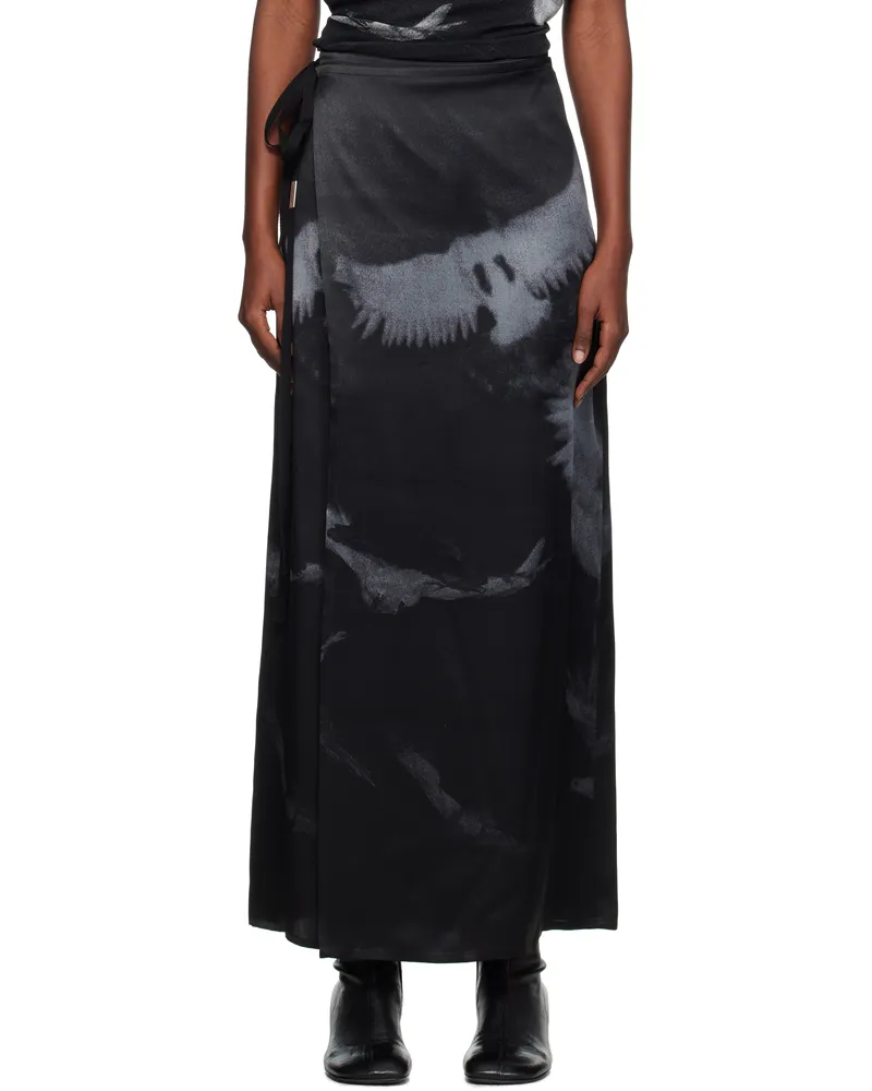Ann Demeulemeester Black & Gray Oku Printed Wrap Maxi Skirt D0097