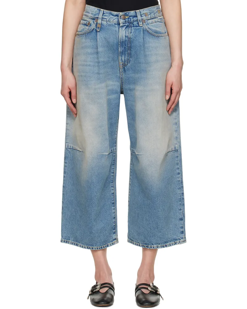 R13 Blue Cropped Wide Leg Jeans Veiled
