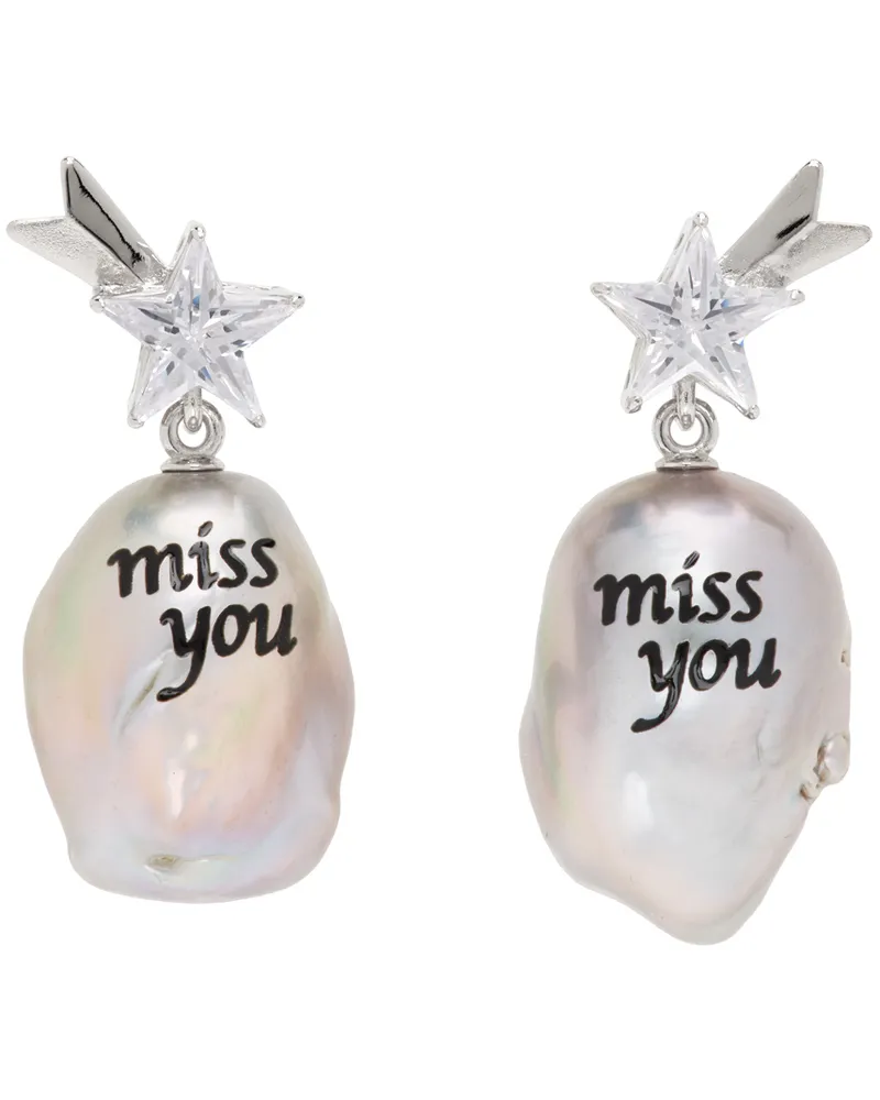 JIWINAIA Silver & White 'Miss You' Pearl Earrings White