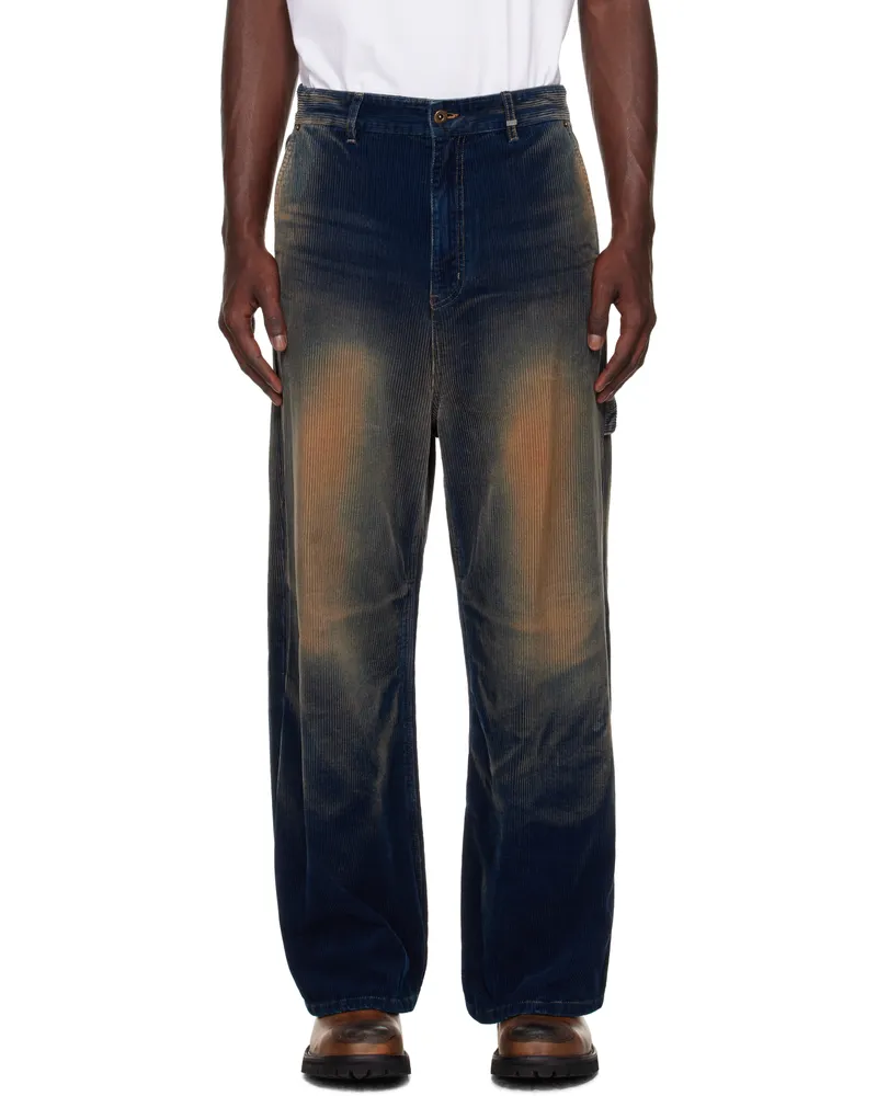 WE 11 DONE Navy Vintage Wash Corduroy Trousers Navy