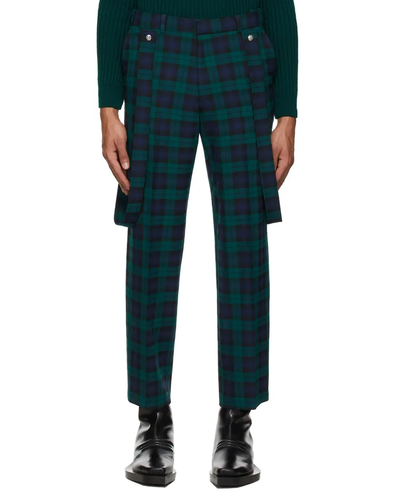 THEBE MAGUGU Green & Navy Check Trousers Green