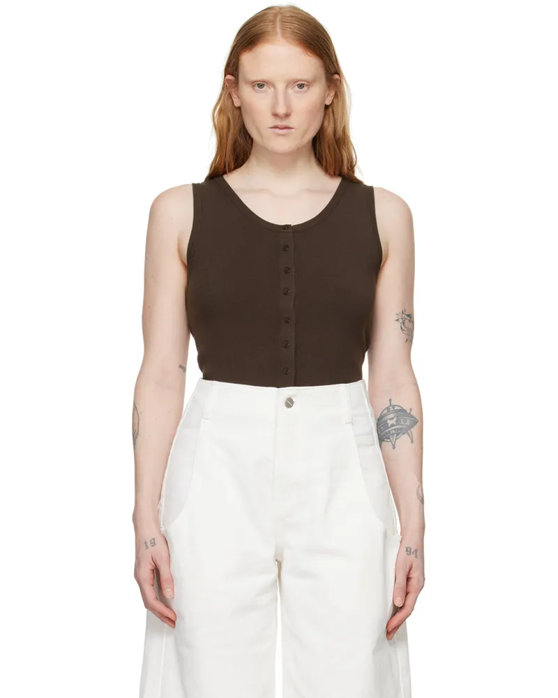 AMOMENTO Brown Button Tank Top Dark
