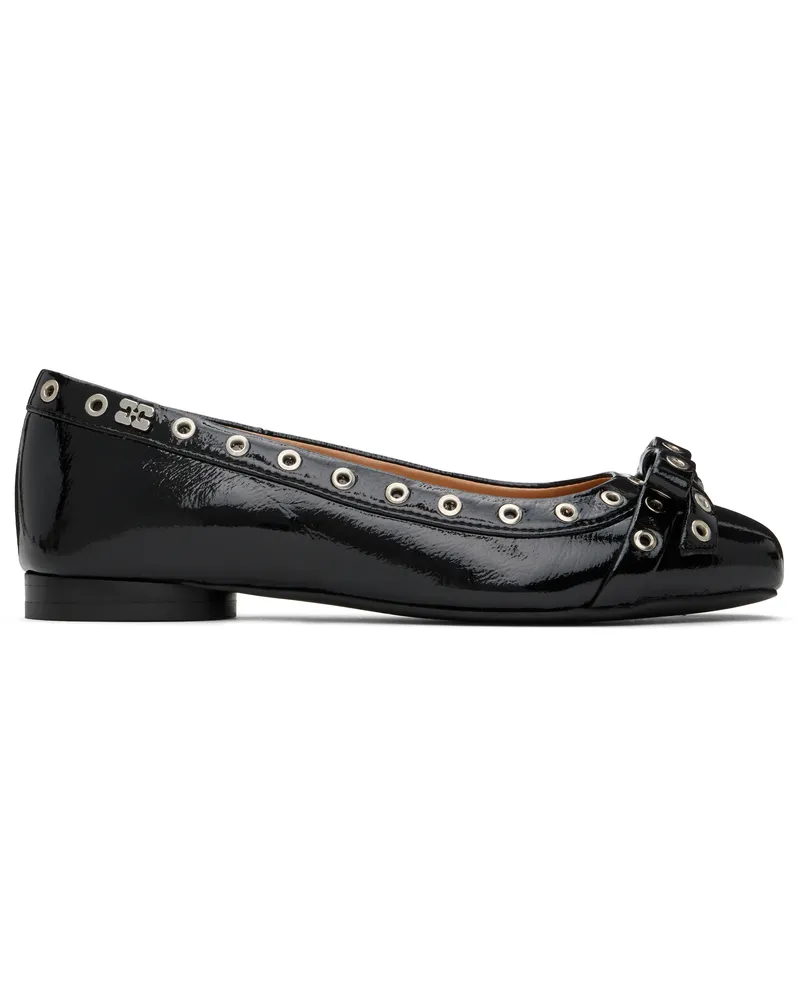 Ganni Black Eyelet Bow Ballerina Flats 099