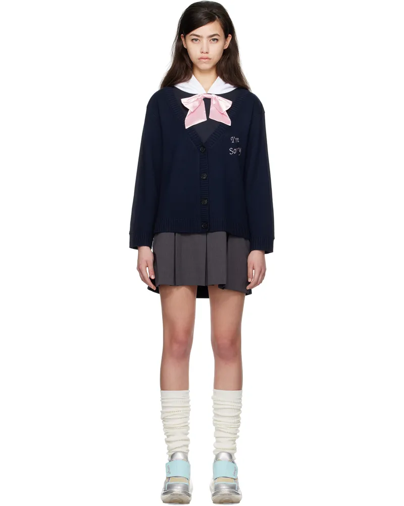 Petra Collins SSENSE Exclusive Navy & White JennyFax Edition Cardigan Hoody Minidress Navy