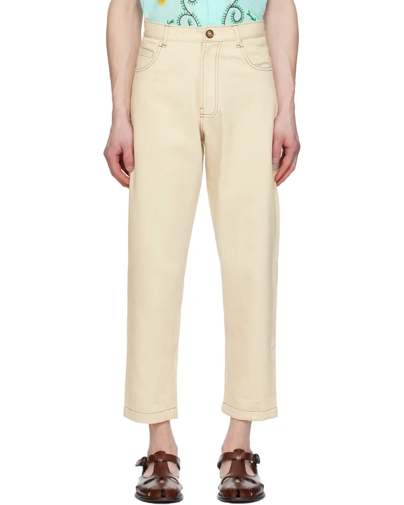 HARAGO Off-White Double Stitch Trousers Off