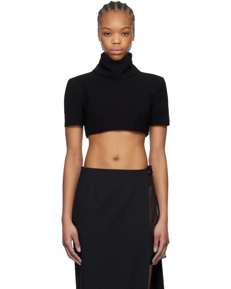 Mônot Black Crêpe Cropped Top Black