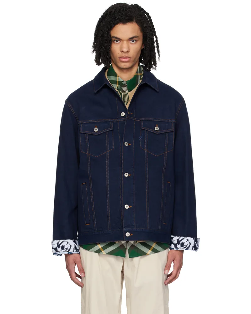 Burberry Navy Flocked Denim Jacket Indigo
