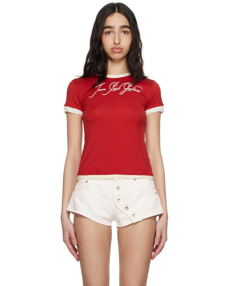 Jean Paul Gaultier Red & Off-White 'The Tattoo' T-shirt 3003-red