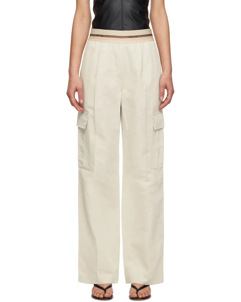 Helmut Lang Taupe Pull-On Trousers Ivory