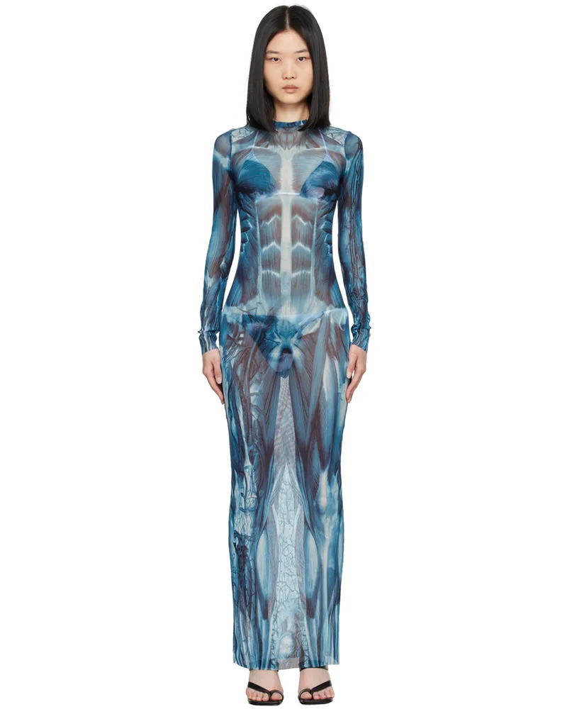 Jean Paul Gaultier Blue 'The Écorché' Maxi Dress 505601-blue