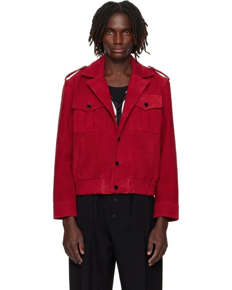 Ernest W. Baker Red Military Suede Bomber Jacket Red
