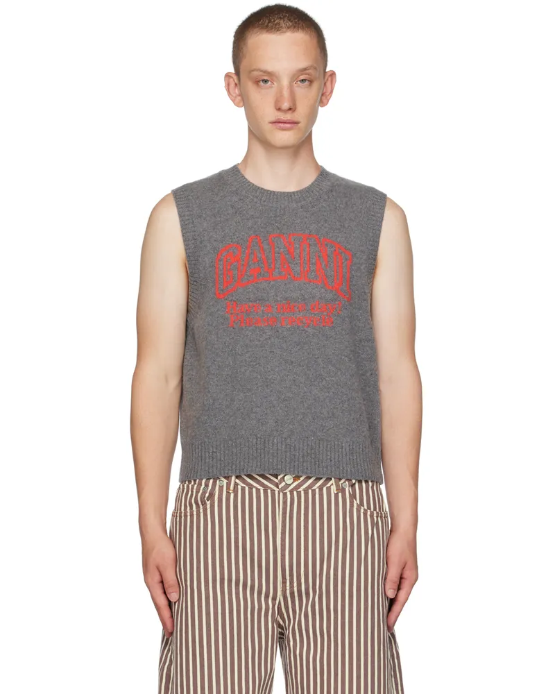 Ganni Gray Graphic Vest Frost