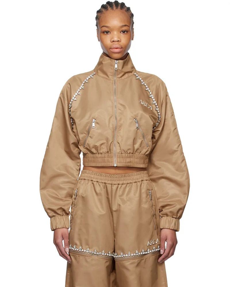Area Tan Crystal Trim Track Jacket Camel