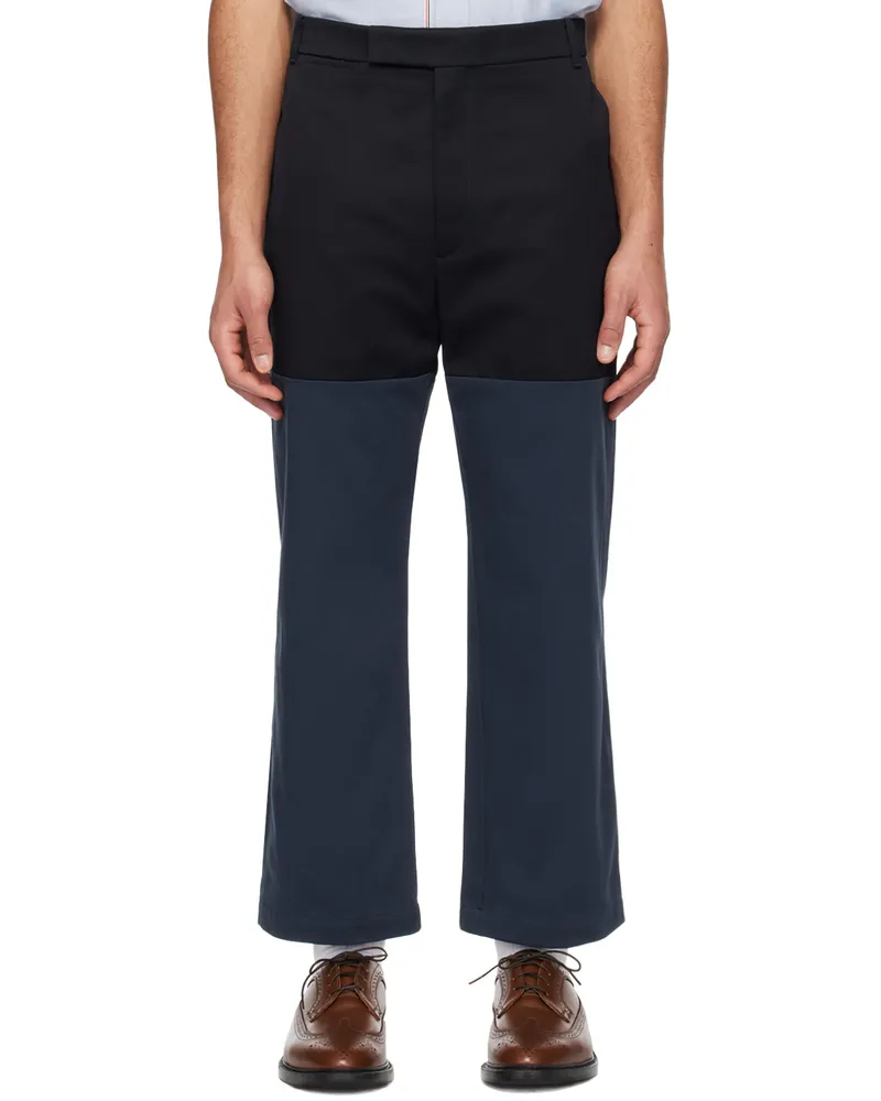 Thom Browne Black & Navy Paneled Trousers 415