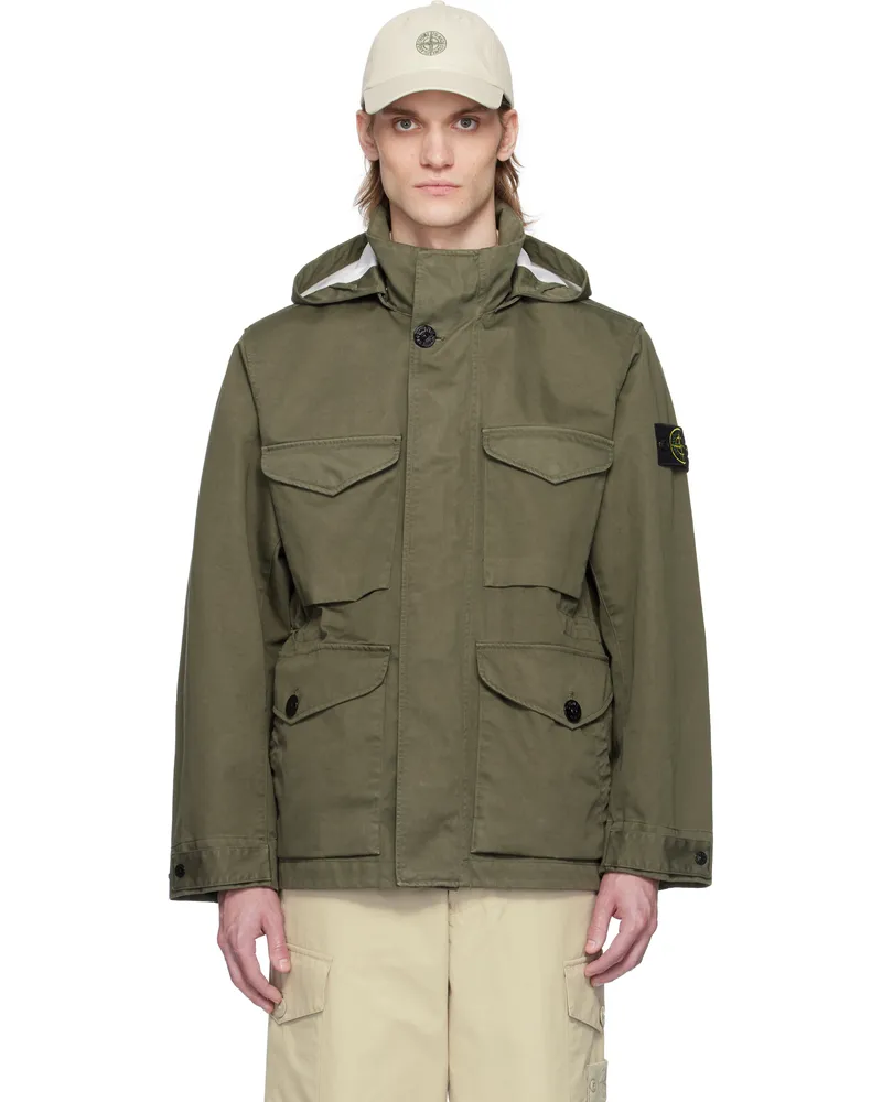 Stone Island Khaki Raso Gommato 3L Organic Cotton Jacket V0054