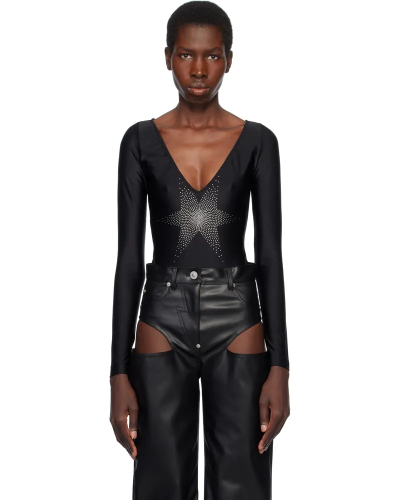 pushBUTTON Black Star Point Bodysuit Black
