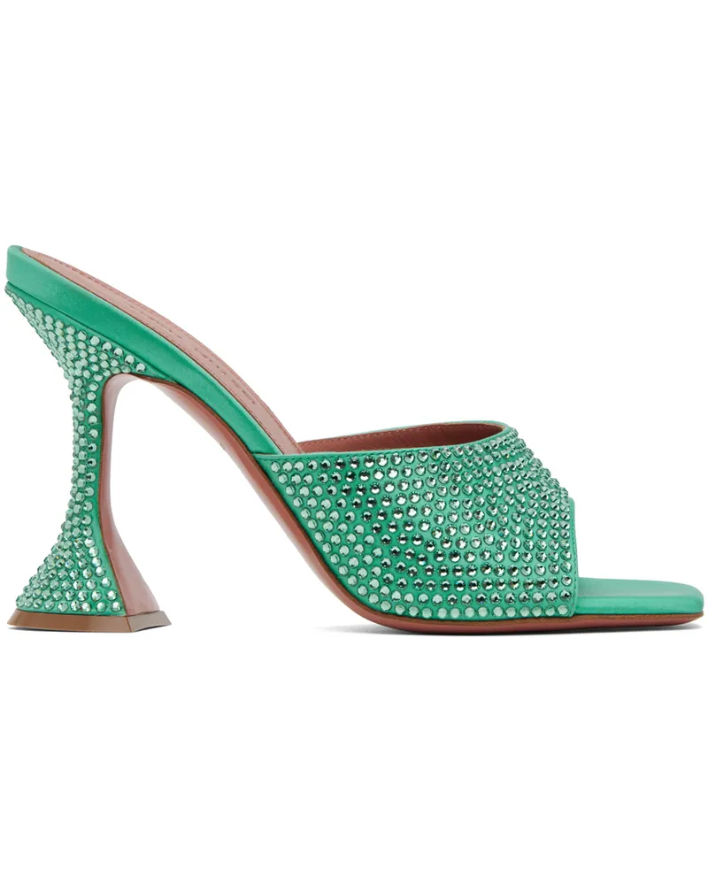 Amina Muaddi Green Lupita Crystal Heeled Sandals Caribbean