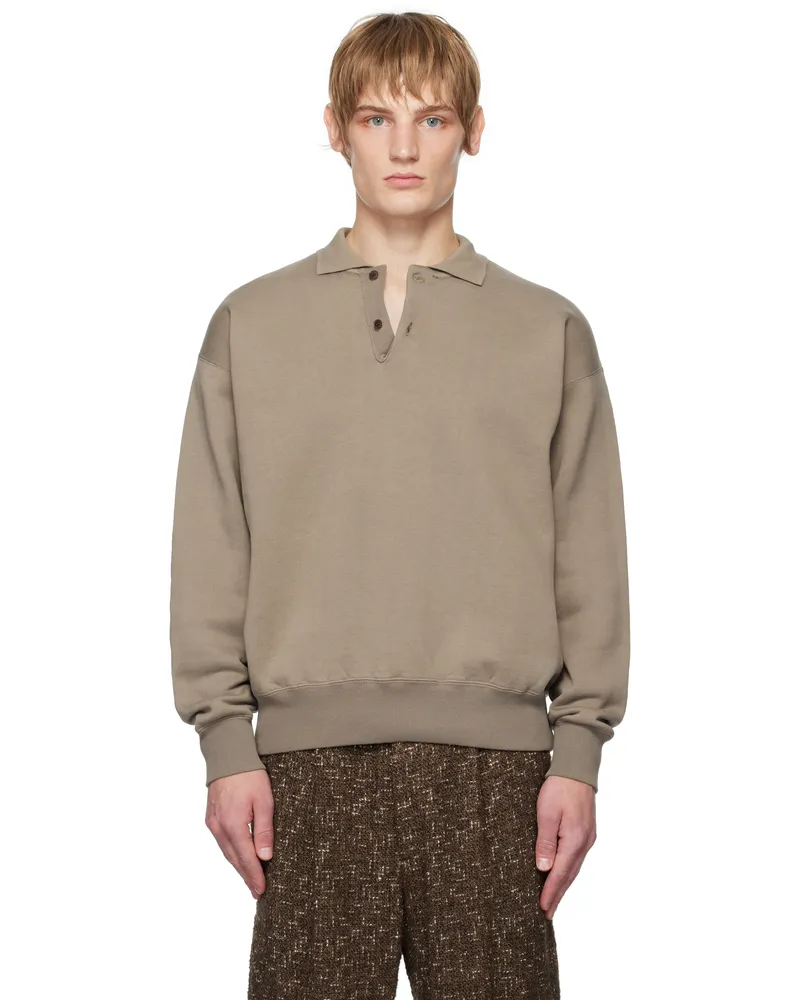 AURALEE Brown Smooth Soft Sweat Polo Olive