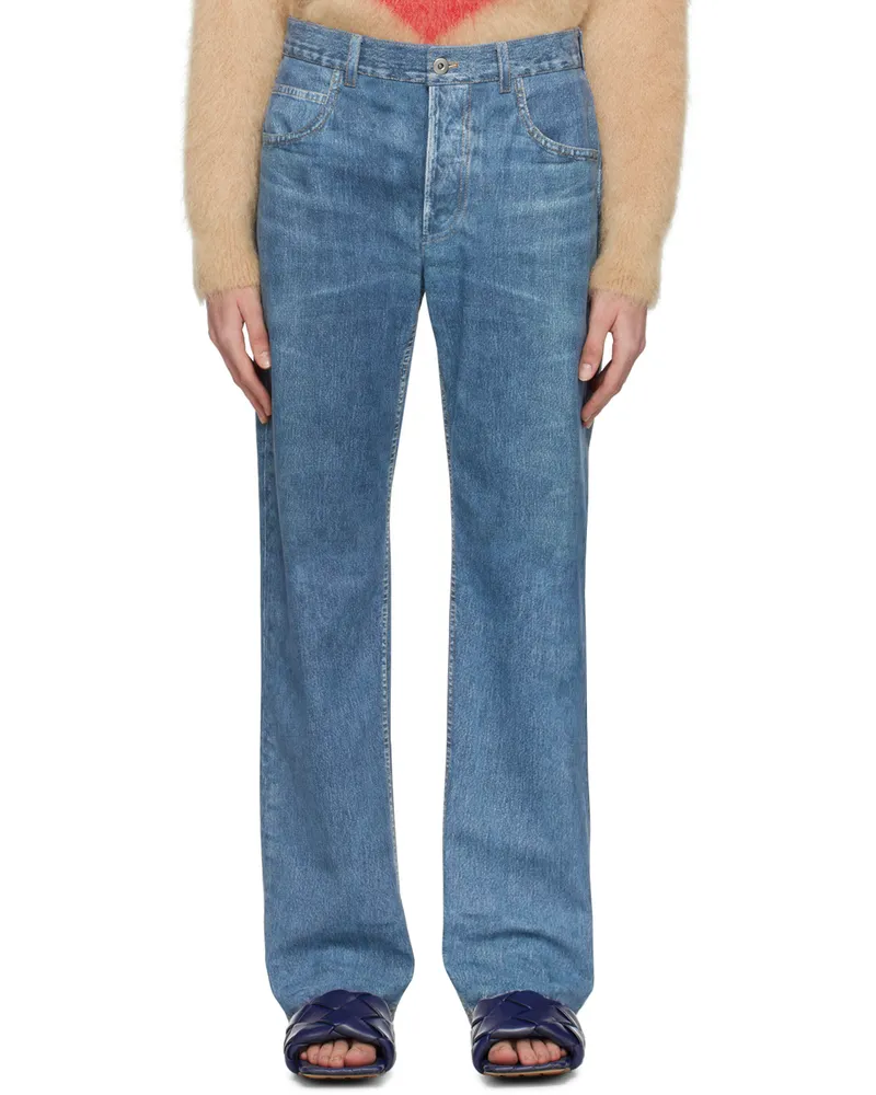 Bottega Veneta Blue Printed Leather Pants 4600