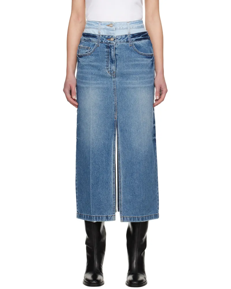 JUUN.J Blue Double Waist Denim Midi Skirt Q