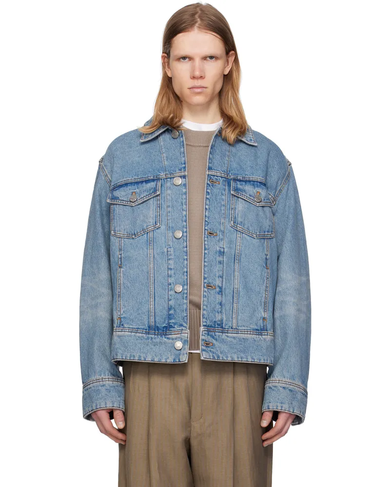 AMI Paris Blue Cotton 'Ami Paris' Denim Trucker Jacket 480