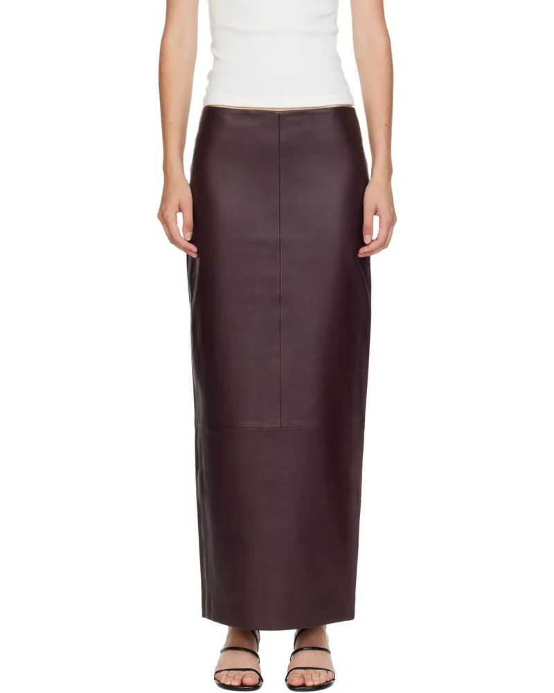 St. Agni Burgundy Column Leather Maxi Skirt Bordeaux