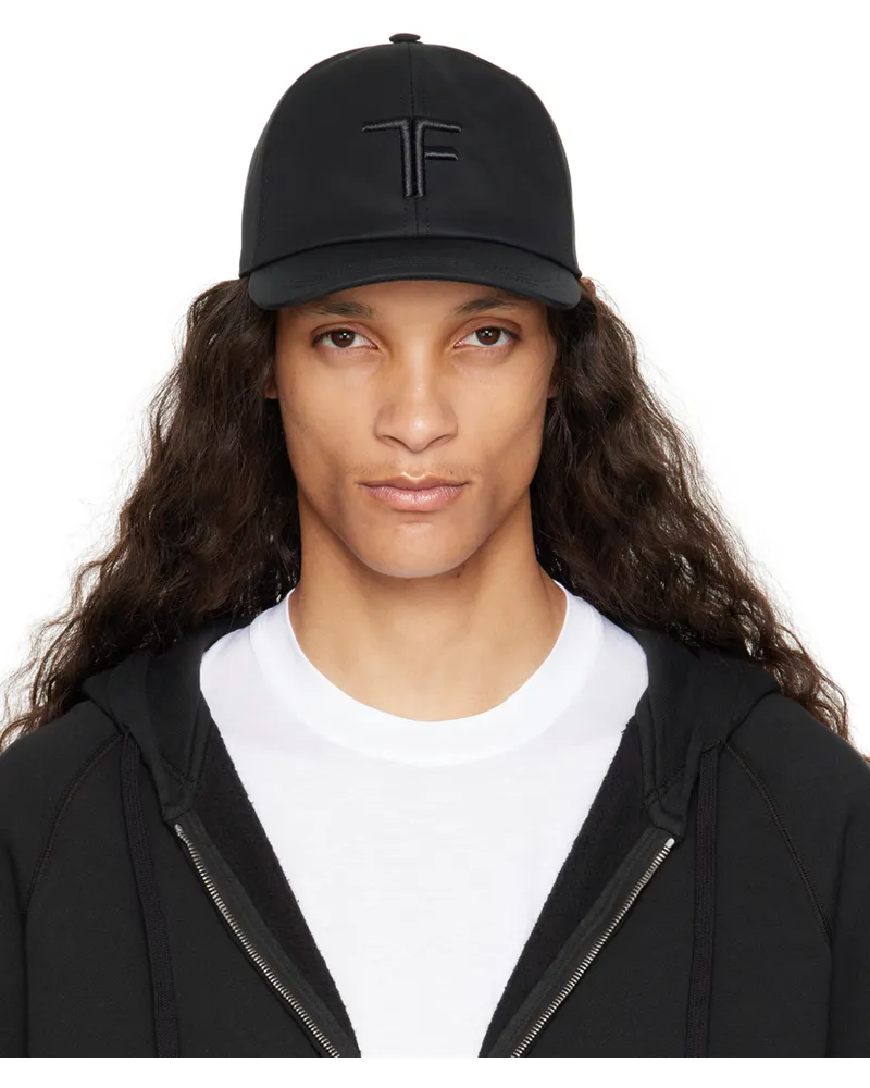 Tom Ford Black Canvas & Smooth Leather Cap Black