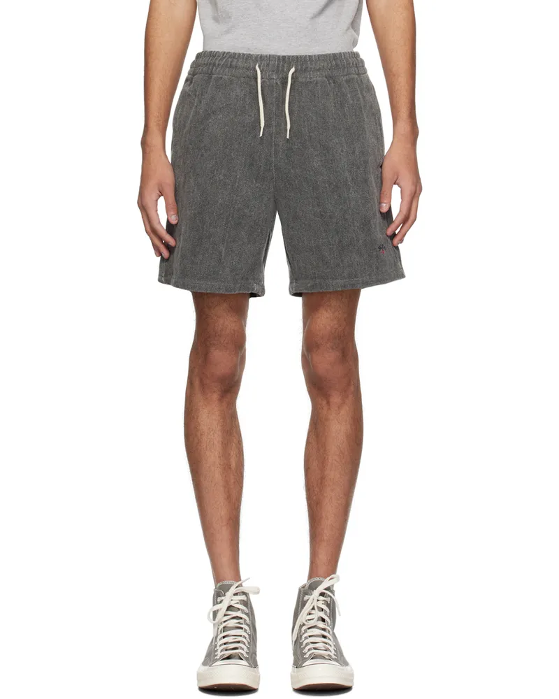Noah NYC Gray Embroidered Shorts Black