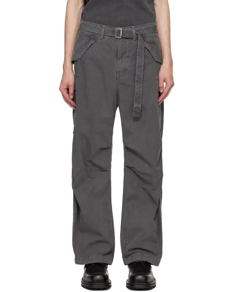 Sacai Gray Garment Dye Rip Stop Cargo Pants 001
