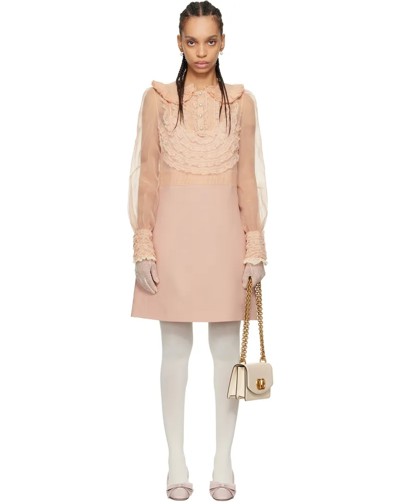 Valentino Garavani Pink Embroidered Crepe Couture Minidress 0lz