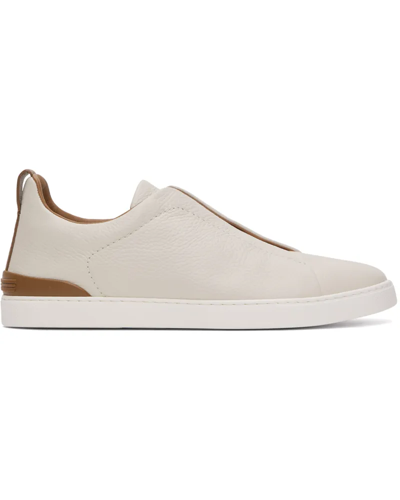 Ermenegildo Zegna Off-White Deerskin Triple Stitch Sneakers Spa