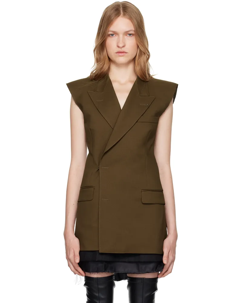 Maison Margiela Khaki Double-Breasted Twill Vest 159