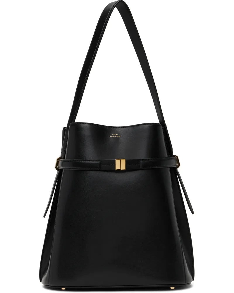 Totême Black Belted Leather Bucket Bag Black
