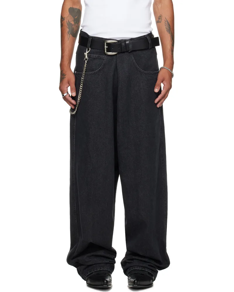 LU'U DAN Black Unisex Pleated Front Jeans Graphite
