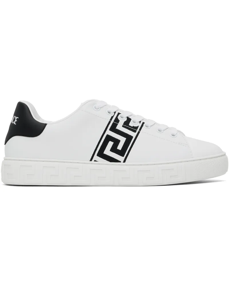 Versace White & Black Embroidered Greca Sneakers 2w020-white+black