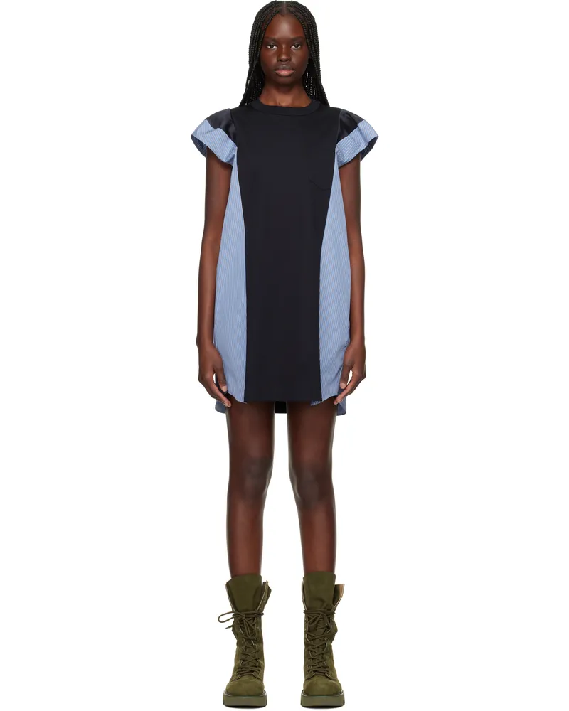 Sacai Black & Navy Poplin & Cotton Jersey Minidress 239